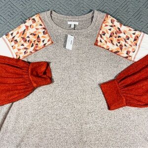 NEW Maurices  Super Soft Knit Top Plus Size 3X Gray Rust Cream